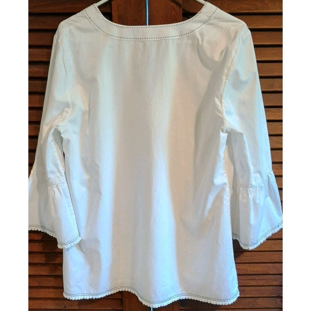Brooks Brothers Womens Pullover Shirt Blouse Top Sz Large White Popover Ruffle - Picture 2 of 8